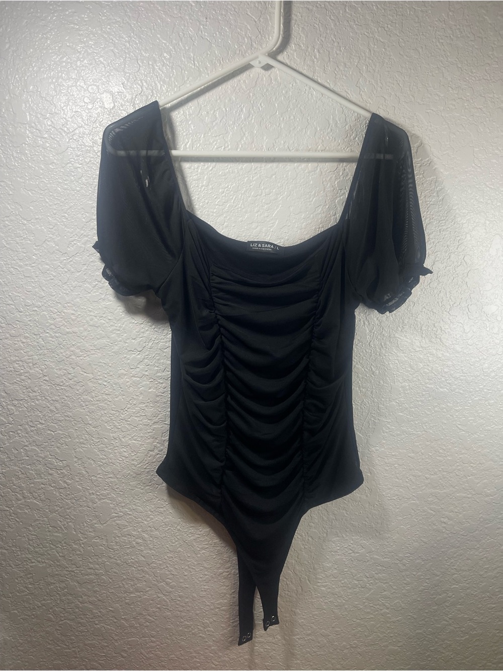Black Ruched Puff Sleeve Bodysuit